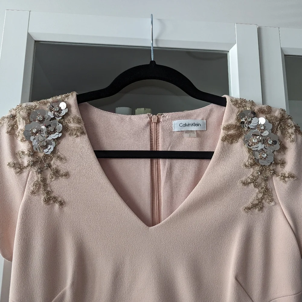NWT Calvin Klein Blush Pink Dress with Beading - Picture 3 of 5
